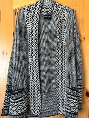 Lucky Brand Black & Cream Nordic Open-Front Cardigan